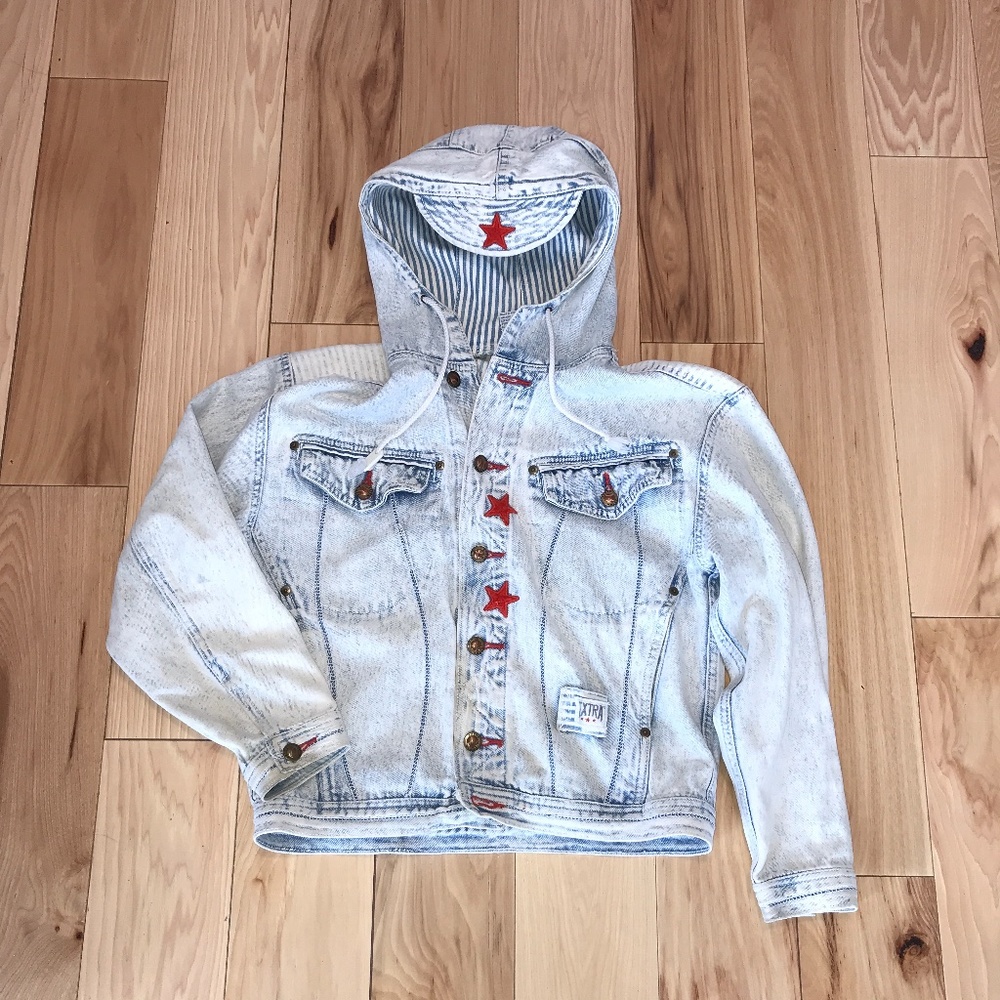 Faded Jean Jacket with Ball-cap Style Hood